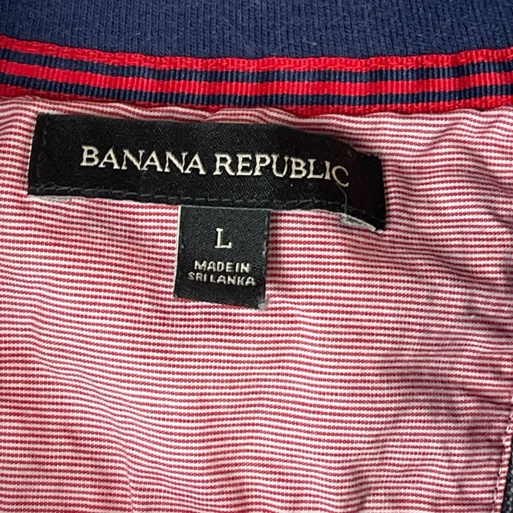 BANANA REPUBLIC 1/4 Zip Sweater Men's‎ Large Blue Preppy Striped Nautical Cotton